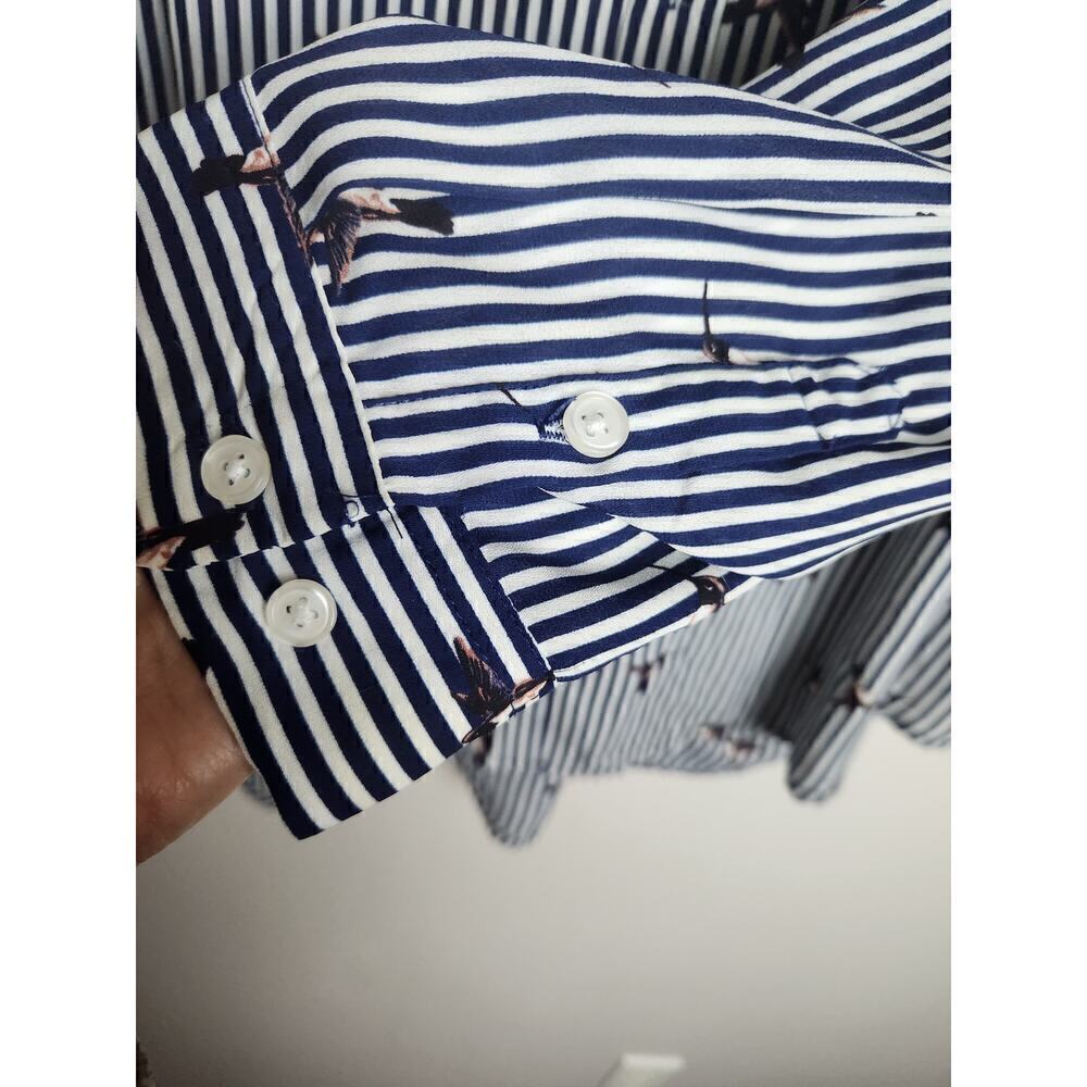 Roz& and Ali all over navy Striped hummingbird novelty print blouse sz 2X career - Picture 5 of 12